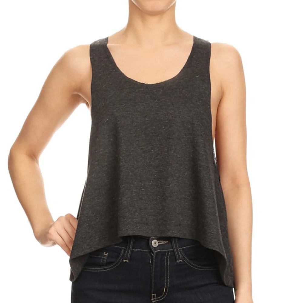 Zenana Outfitters dark gray loose fit high low pocket tank size large